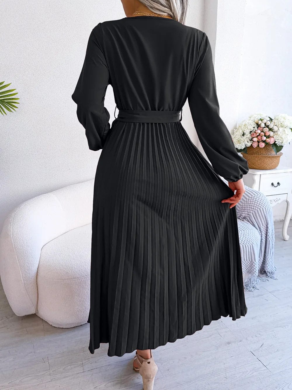CD | Rochie lungă plisată din șifon