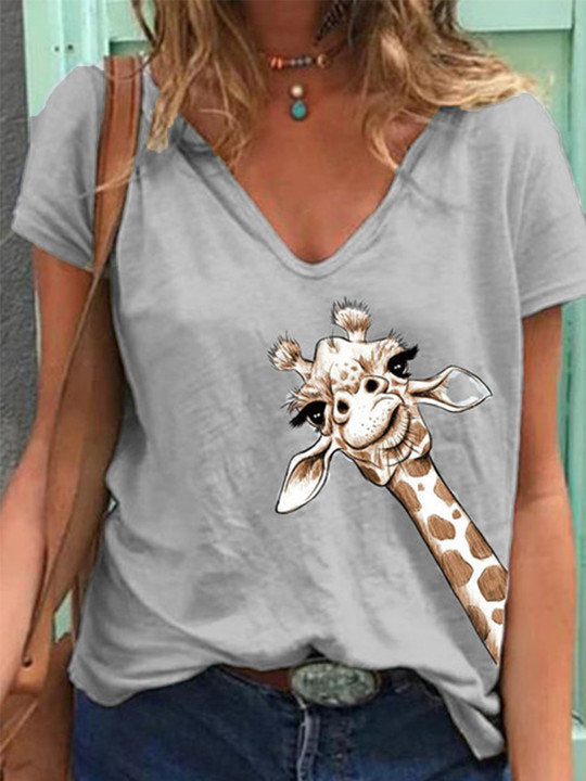 CD | Animal Print tricou cu mânecă scurtă cu V-neck