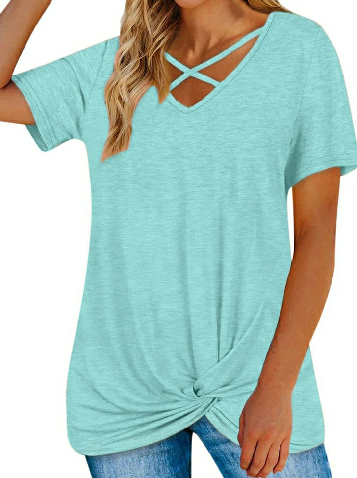 CD | tiv cruce v-neck casual mâneci scurte culoare bumbac doamnelor tricou