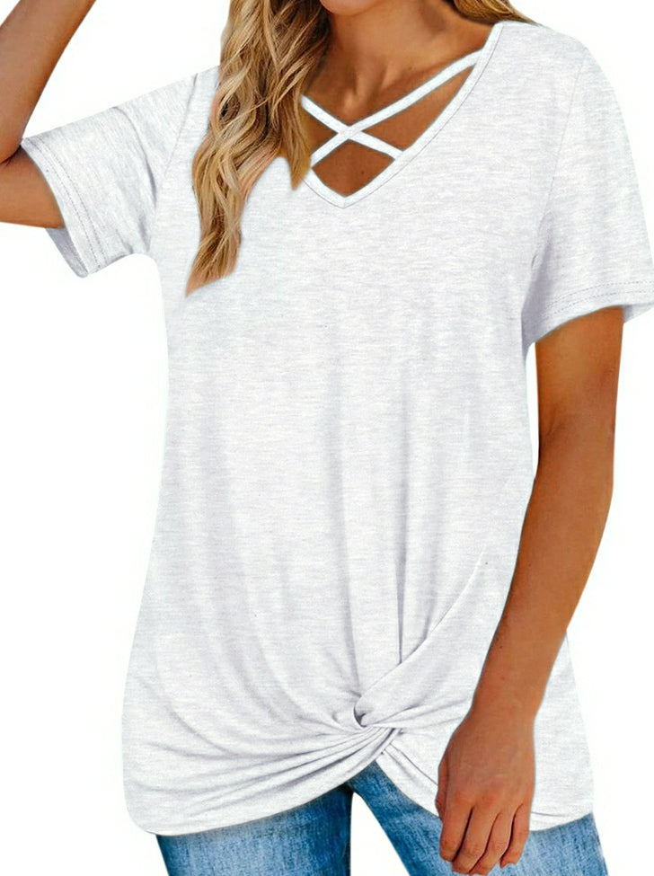 CD | tiv cruce v-neck casual mâneci scurte culoare bumbac doamnelor tricou