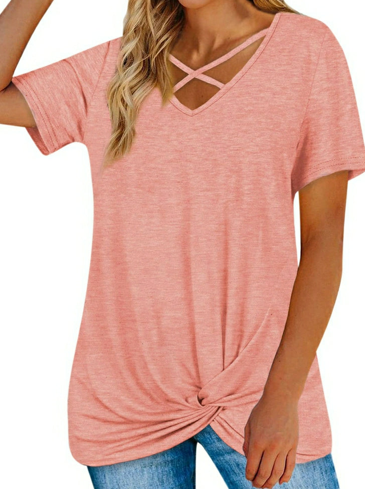 CD | tiv cruce v-neck casual mâneci scurte culoare bumbac doamnelor tricou
