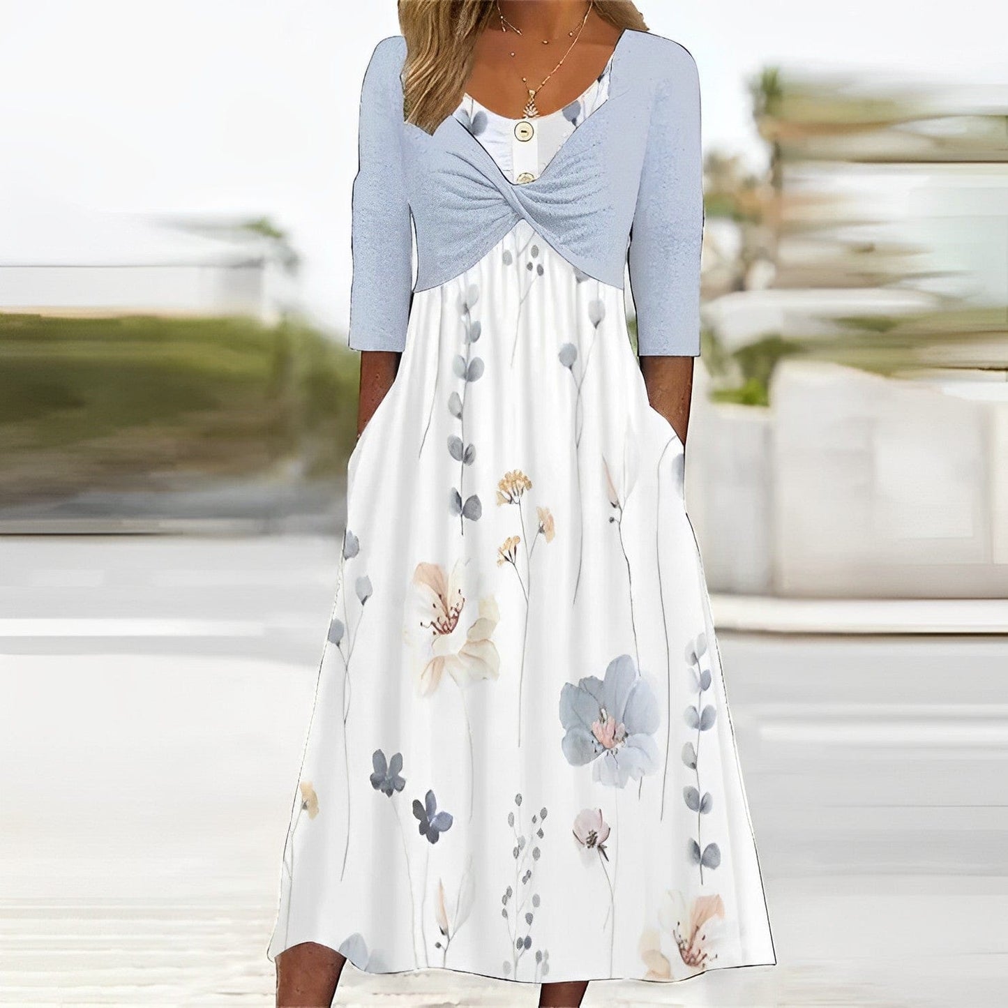 CD | - Rochie cu imprimeu albastru