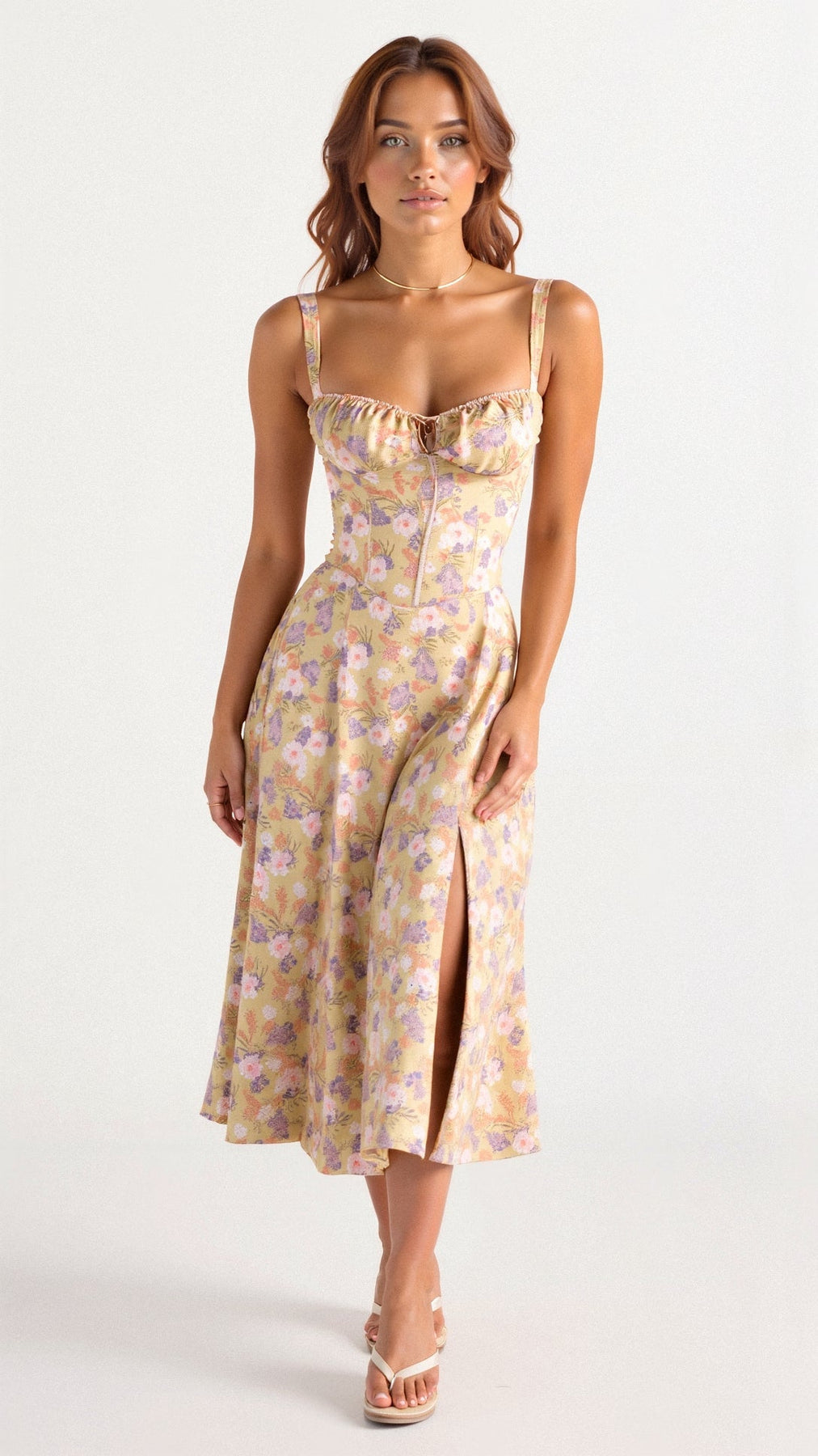 CD | Rochie de vară midi cu bretele și crăpătură pentru eleganță modernă