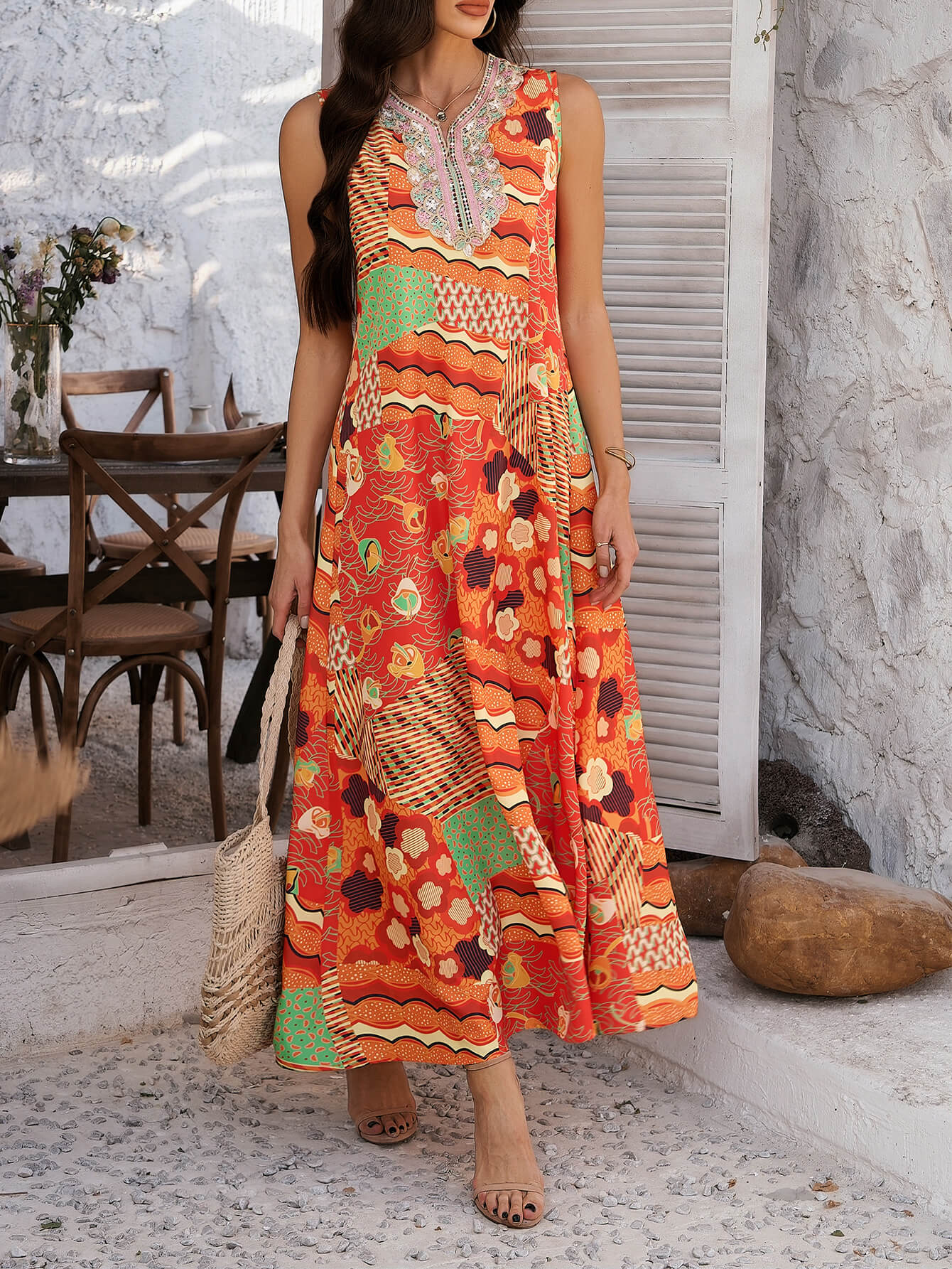 CD | Rochie midi cu imprimeu etnic