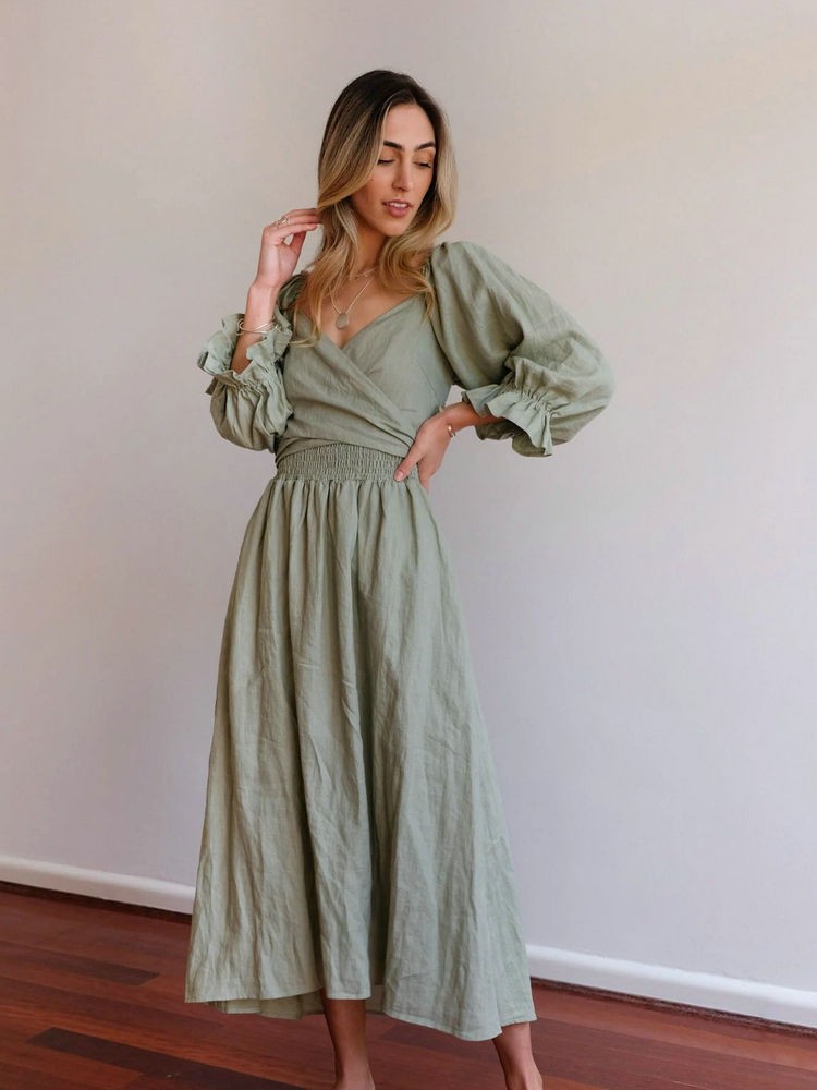 CD | Rochie maxi cu mânecă bufantă reversibilă elegantă