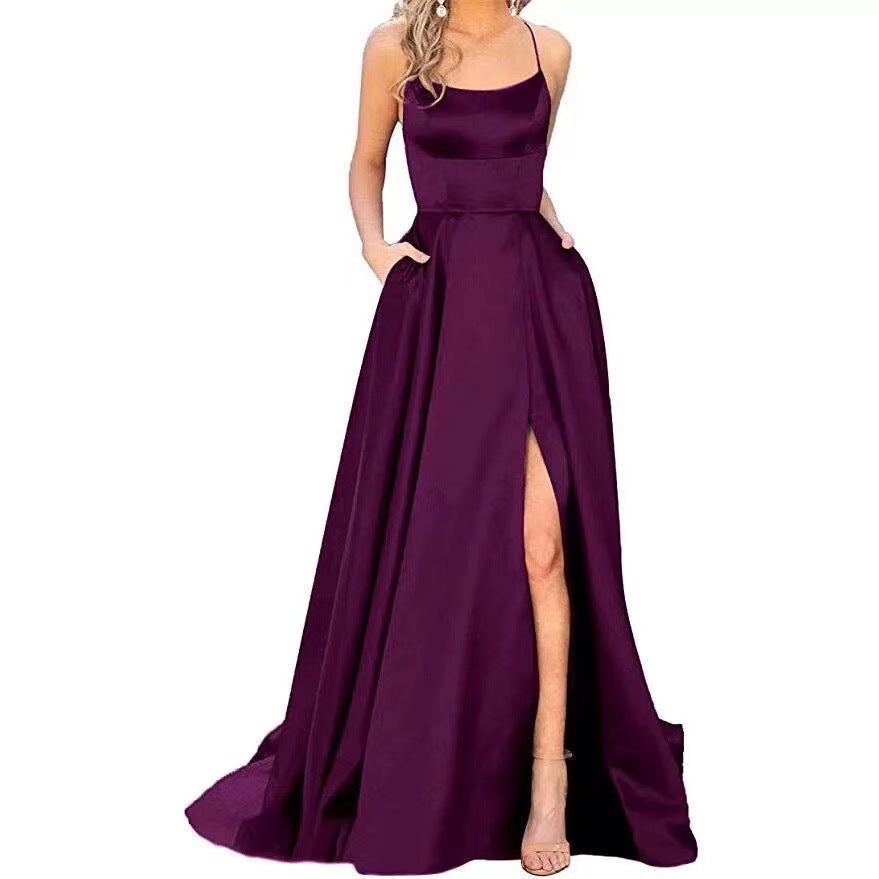 CD | Rochie maxi pentru femei - Top slim fit - Fustă fluidă - Bretele spaghetti - Fantă laterală