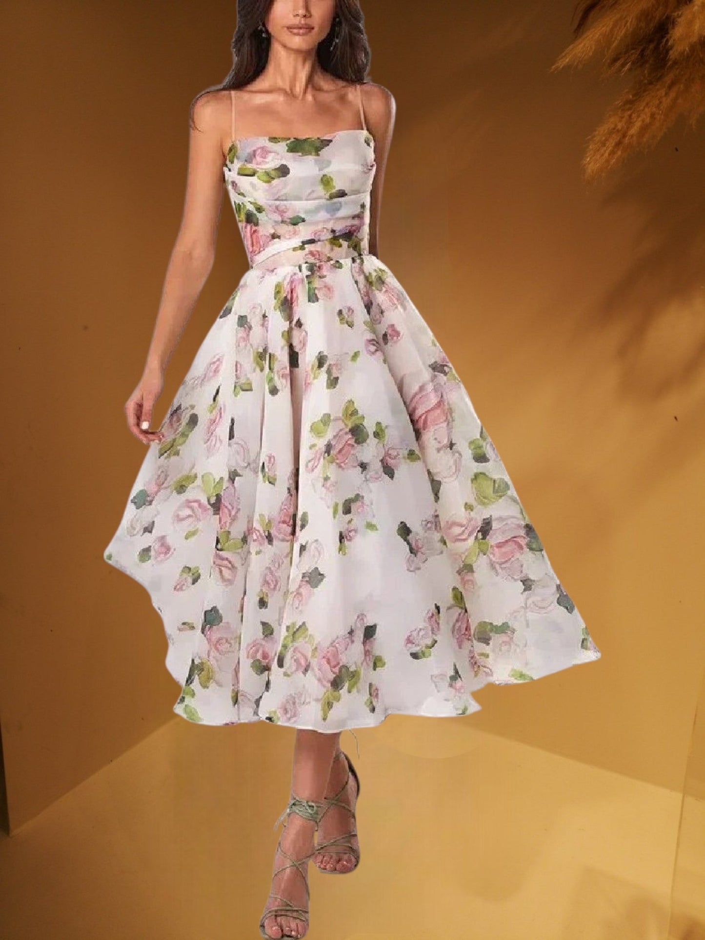 CD | Rochie midi fără mâneci pentru femei cu imprimeu floral și croială structurată