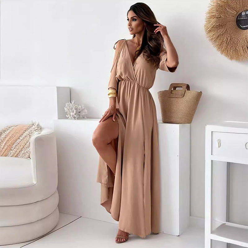 CD | Rochie elegantă, atractivă, cu decolteu în V și crăpătură laterală