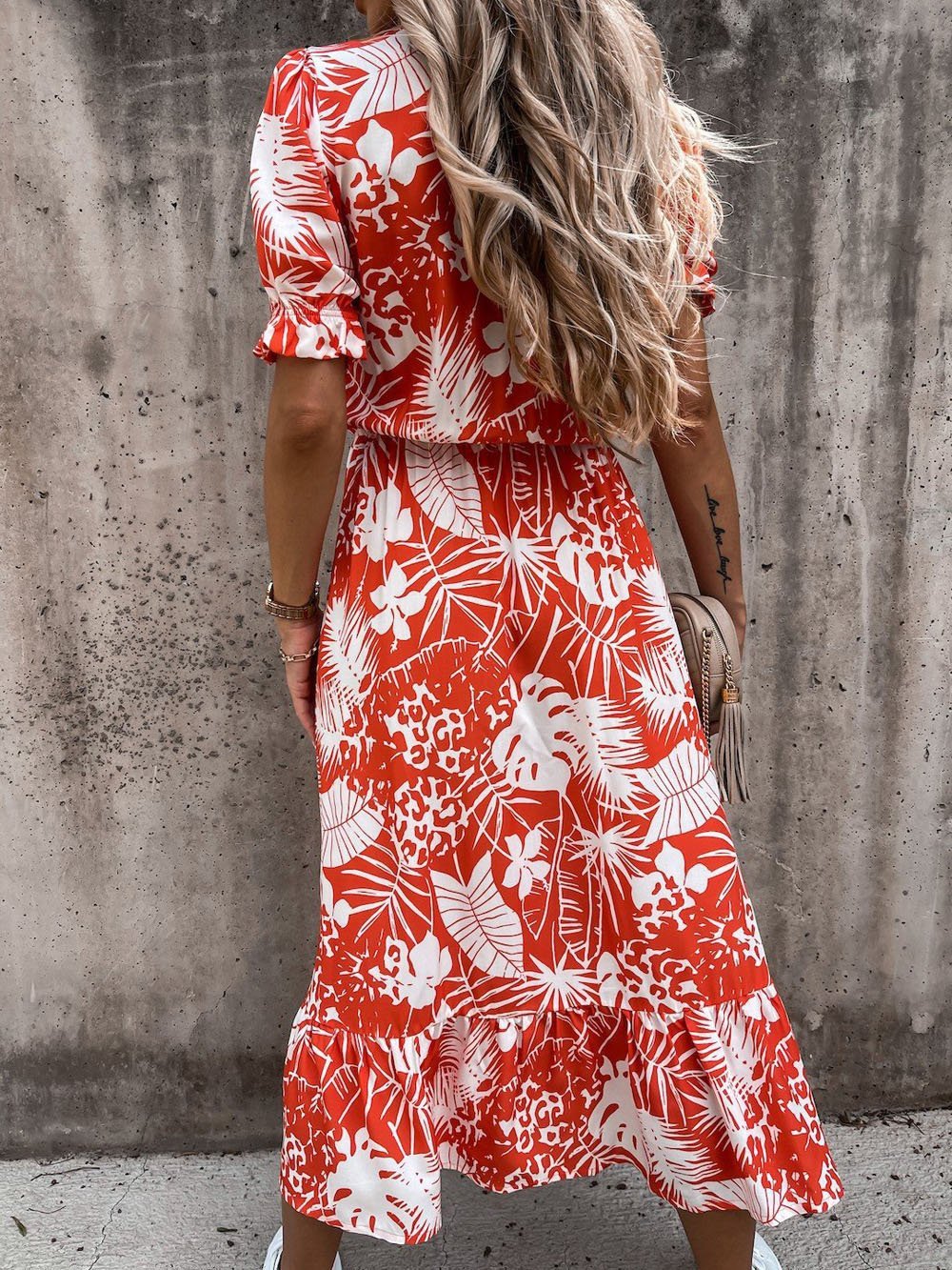 CD | V-neck imprimare split rochie lungă