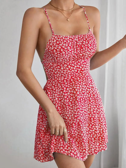 CD | Floral Print Spaghetti Strap Vara Mini Rochie