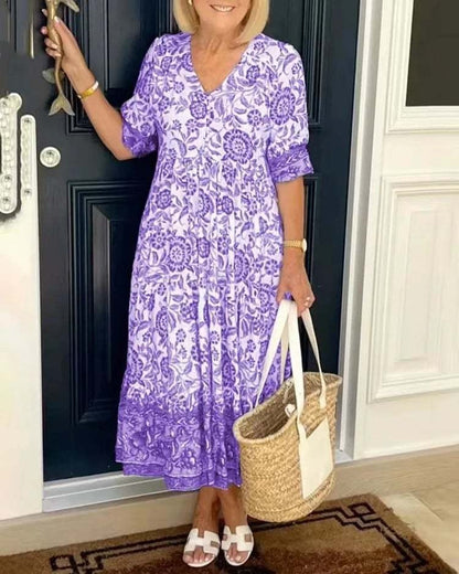 CD | Elegant V-Neck Boho florale rochie lungă