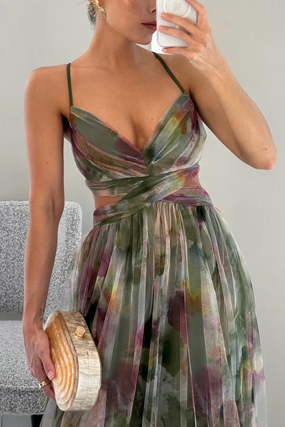 CD | Rochie lungă elegantă cu imprimeu și șireturi sofisticate pentru un look șic