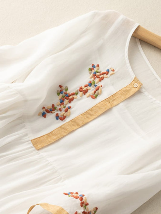 CD | Rochie midi din in cu broderie