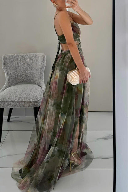 CD | Rochie lungă elegantă cu imprimeu și șireturi sofisticate pentru un look șic