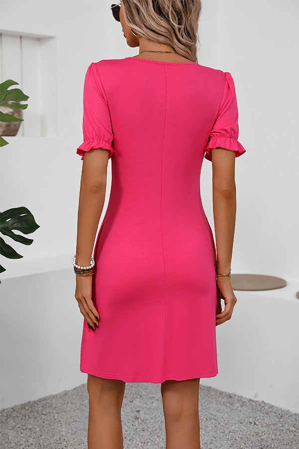 CD | Fashion Solid rotund gât rochie mini volan