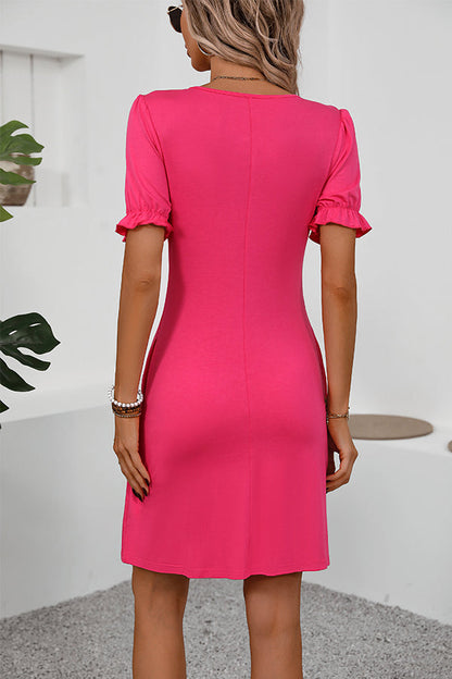 CD | Fashion Solid rotund gât rochie mini volan