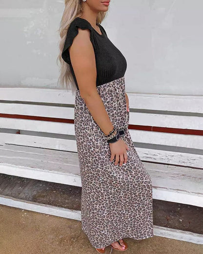 CD | Black Leopard Stitching Rochie lungă Vara talie Slimming Maxi Dress