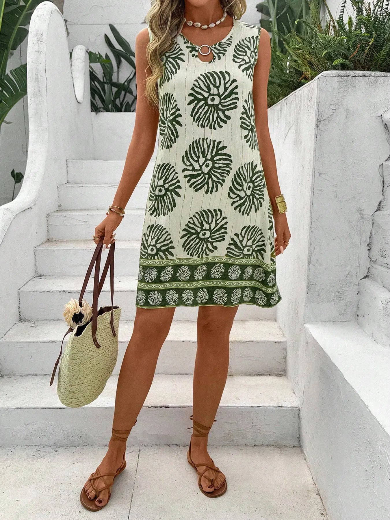 CD | Mini rochie de vară fără mâneci cu imprimare florală