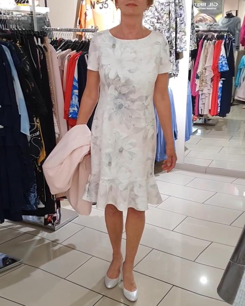 CD | Rochie elegantă cu imprimeu floral, decolteu rotund, mâneci scurte