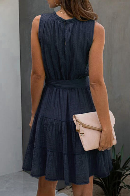 CD | Tie Waist Solid Casual Mini rochie