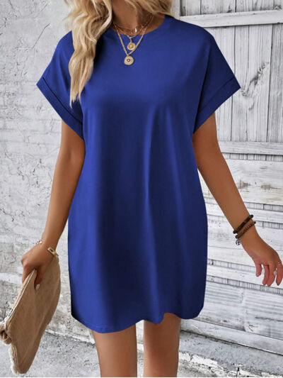 CD | Gât rotund Mini tricou cu mâneci scurte cu buzunare