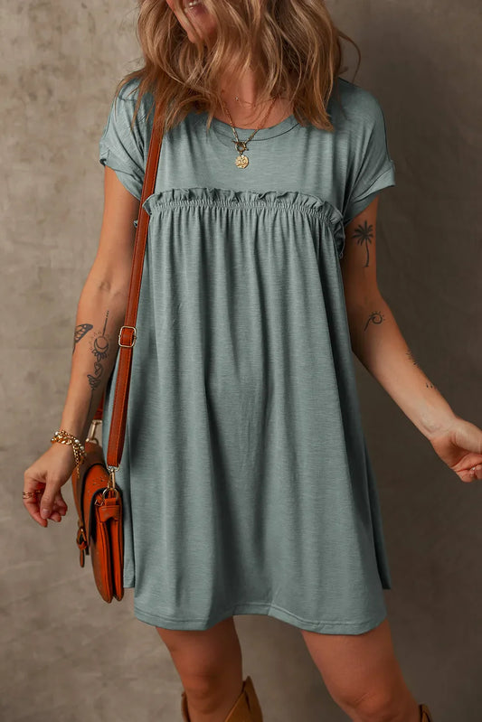 CD | Ruffled Gathered cusătură rotund gât rochie tricou