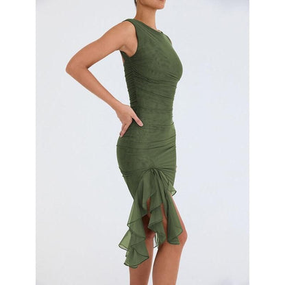 CD | Rochie midi elegantă fără spate cu volane
