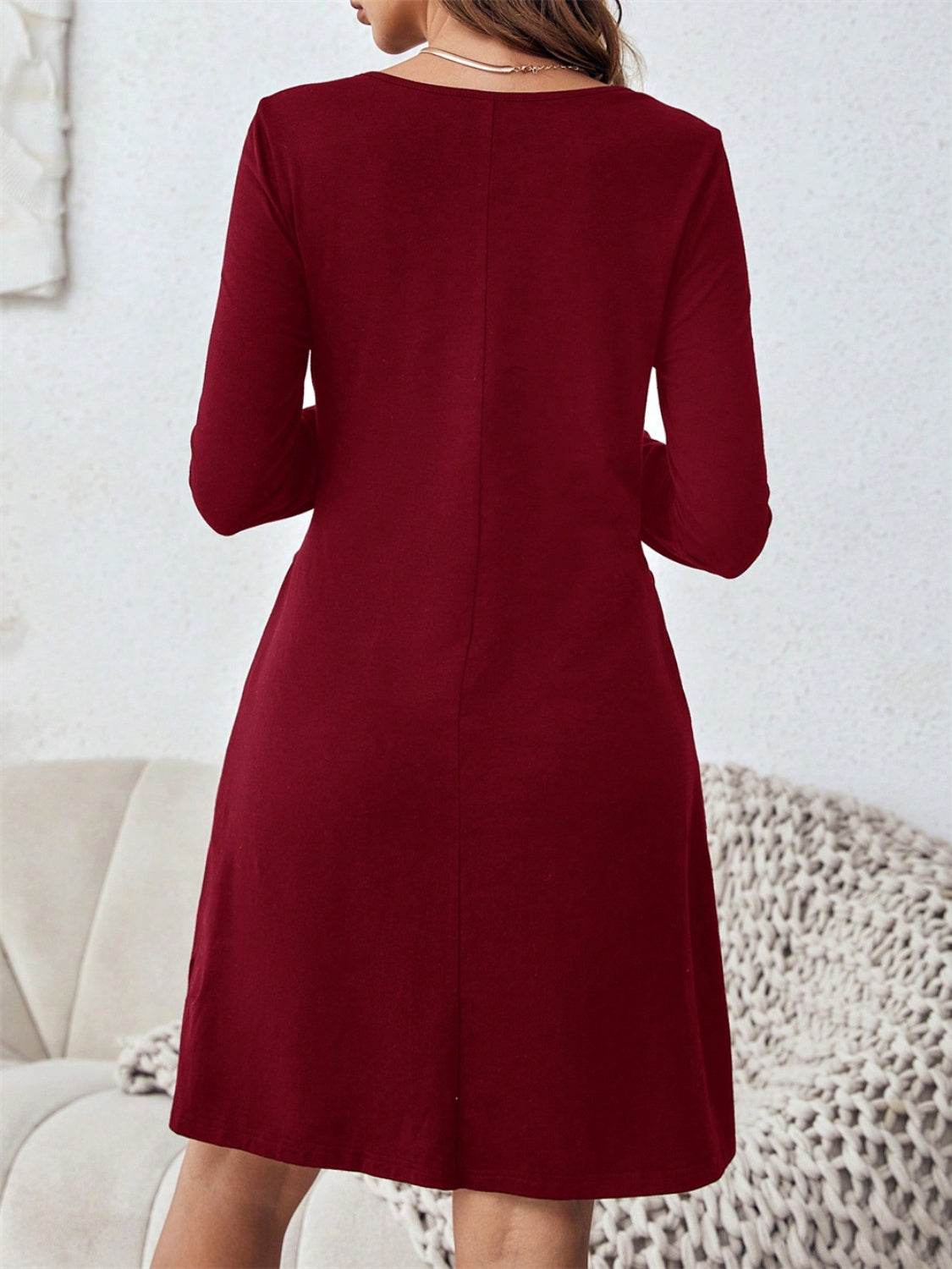 CD | Decolteu rotund Rochie mini cu mâneci lungi și buzunare