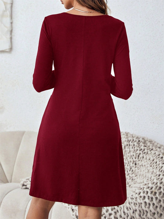 CD | Decolteu rotund Rochie mini cu mâneci lungi și buzunare
