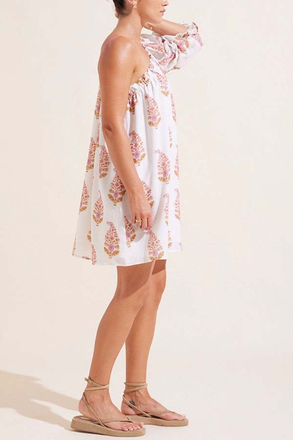 CD | Mini rochie asimetrică romantică cu flori, fără umeri