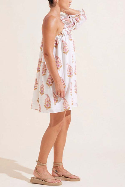 CD | Mini rochie asimetrică romantică cu flori, fără umeri