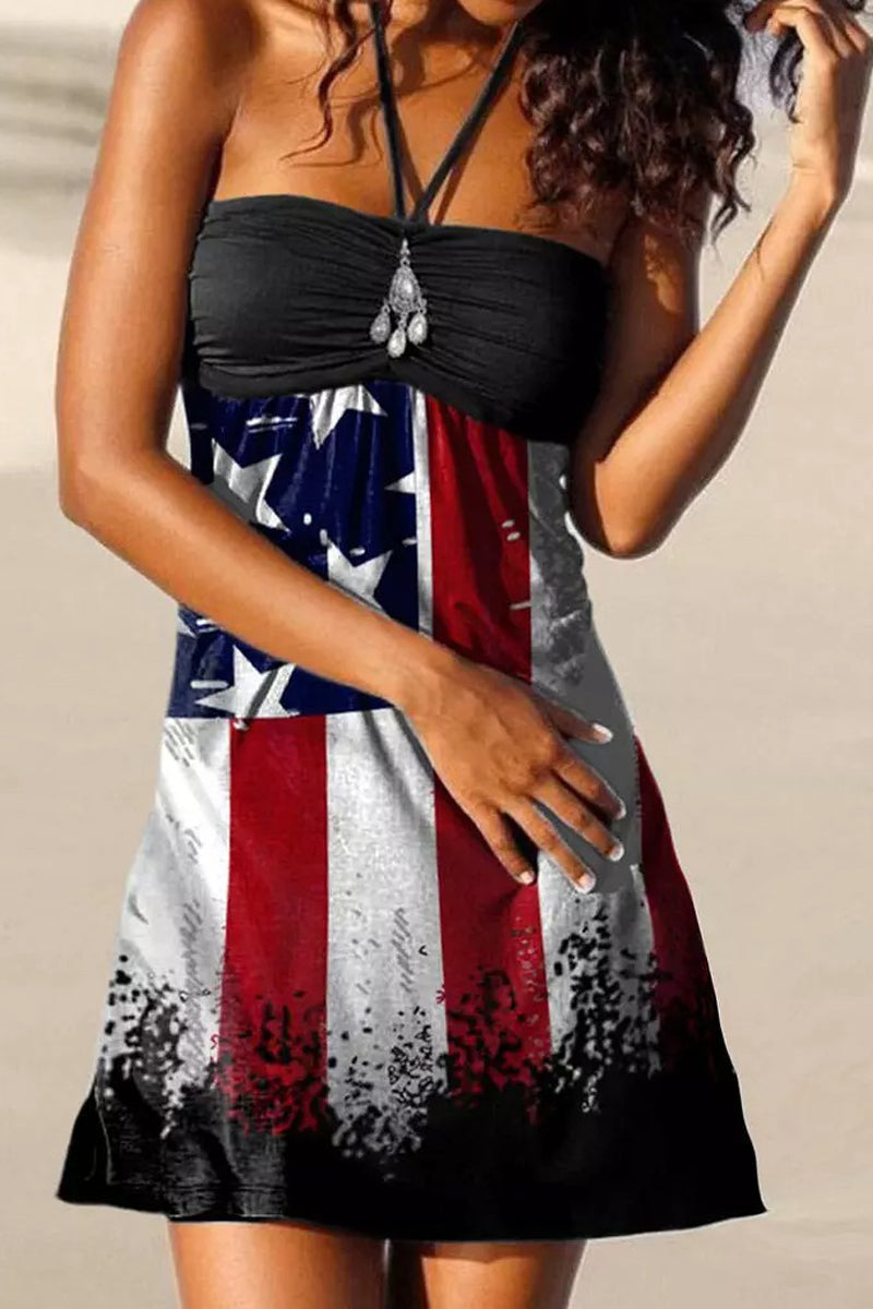 CD | American Flag Star Strapless rochie mini cu volane