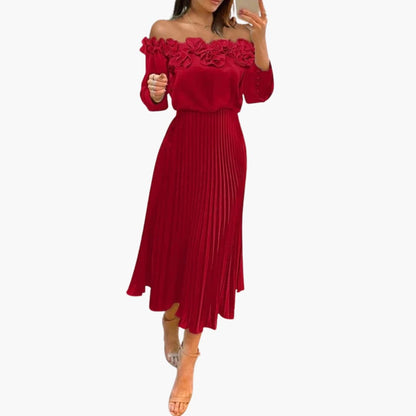 CD | Rochie maxi pentru femei cu decolteu pe umeri și fustă plisată