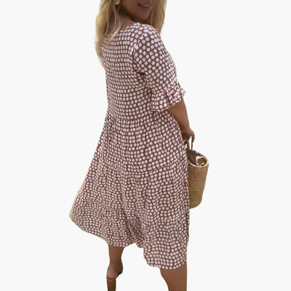 CD | Rochie midi de vară pentru femei cu model de buline cu cravată
