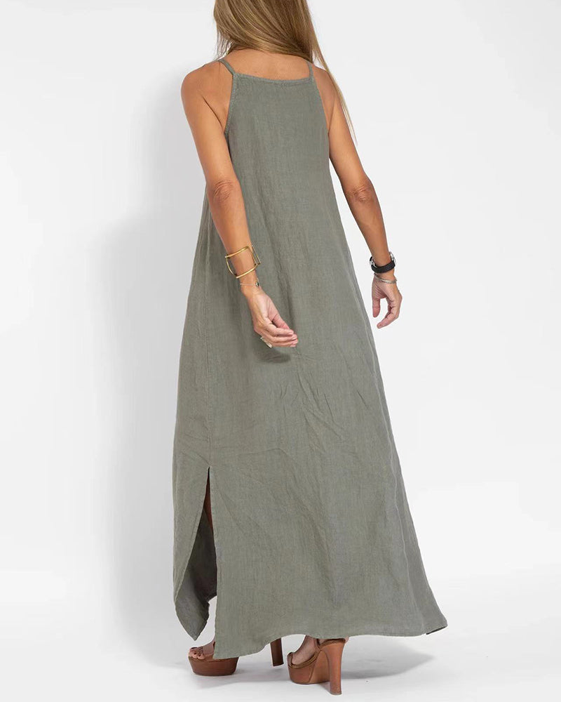 CD | Casual rochie fără mâneci spaghete cu fantă laterală rochie maxi