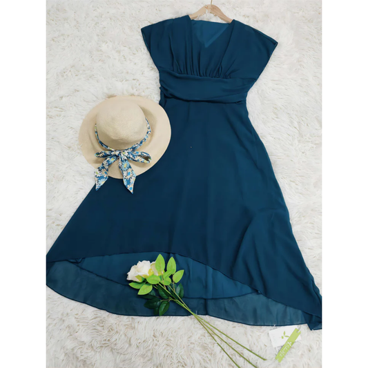 CD | Rochie midi pentru femei - Fit and flare - Decolteu în V - Mâneci fluture - Decolteu fluid, cu cravată