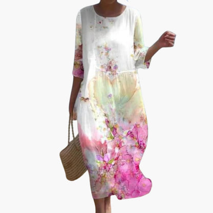 CD | Rochie midi floral pentru femei cu mâneci 3/4 pentru vară