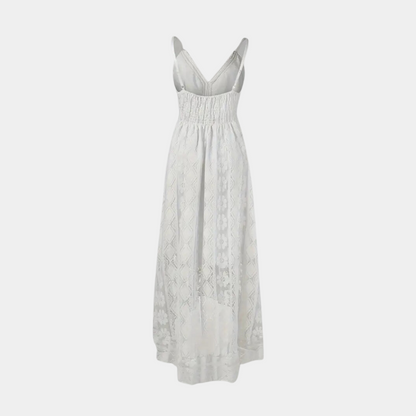 CD | Rochie midi pentru femei - Ținută relaxată - Detaliu dantelă - Decolteu în V - Stil boho - Material respirabil