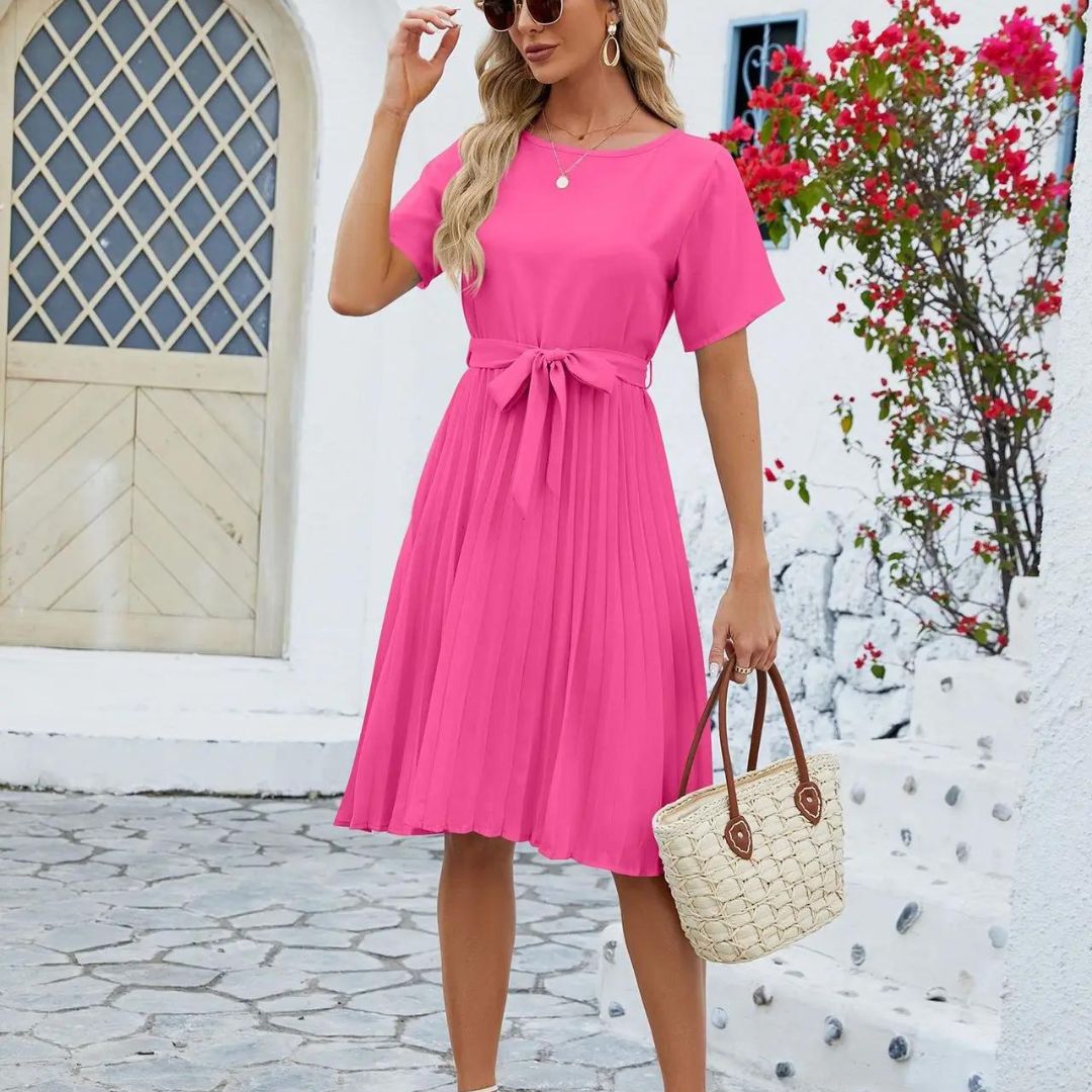 CD | Rochie midi plisată elegantă Curea cu cravată clasică