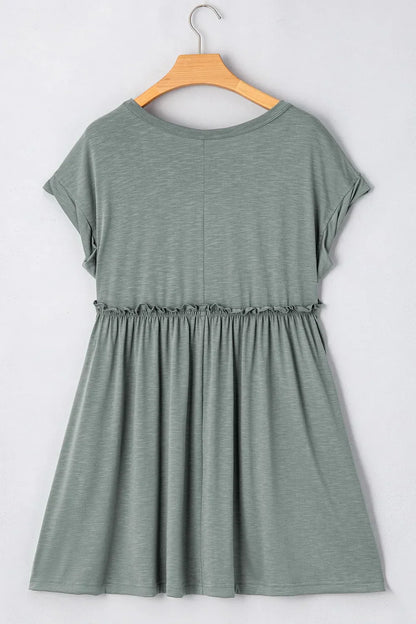 CD | Ruffled Gathered cusătură rotund gât rochie tricou