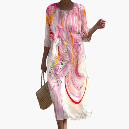 CD | Rochie midi floral pentru femei cu mâneci 3/4 pentru vară