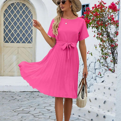 CD | Rochie midi plisată elegantă Curea cu cravată clasică