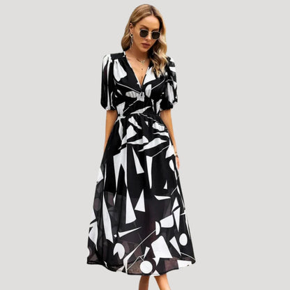 CD | Ladies maneca bufanta V-neck imprimate rochie midi
