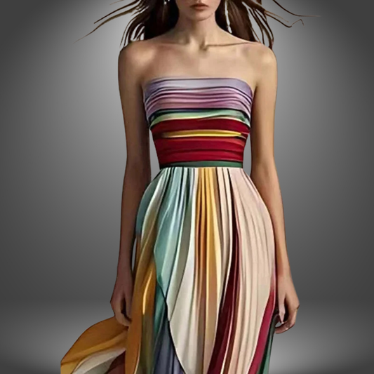 CD | Rochie maxi cu top tub cu dungi colorate