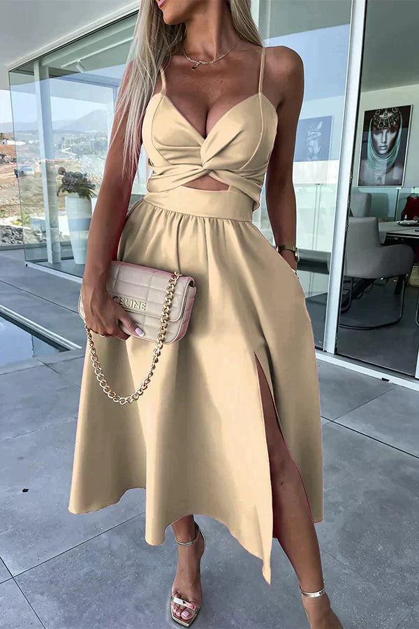 CD | Rochie midi elegantă cu tăietură și decolteu