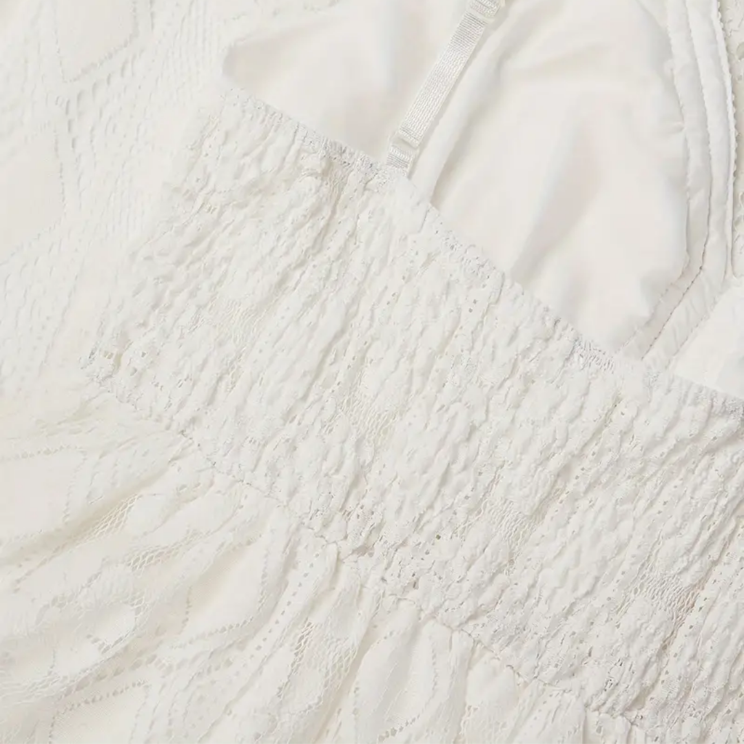 CD | Rochie midi pentru femei - Ținută relaxată - Detaliu dantelă - Decolteu în V - Stil boho - Material respirabil