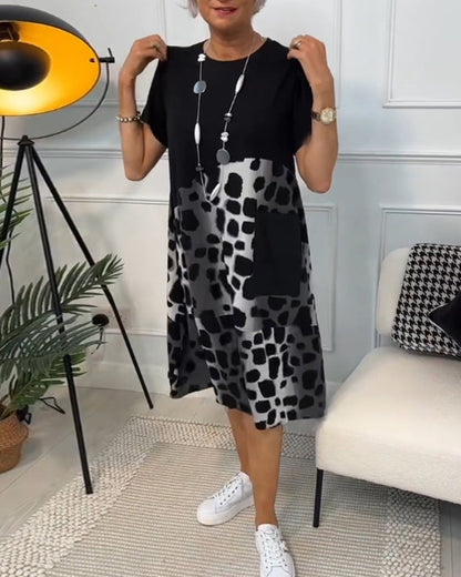 CD | Rochie midi elegantă cu mânecă scurtă și imprimeu leopard