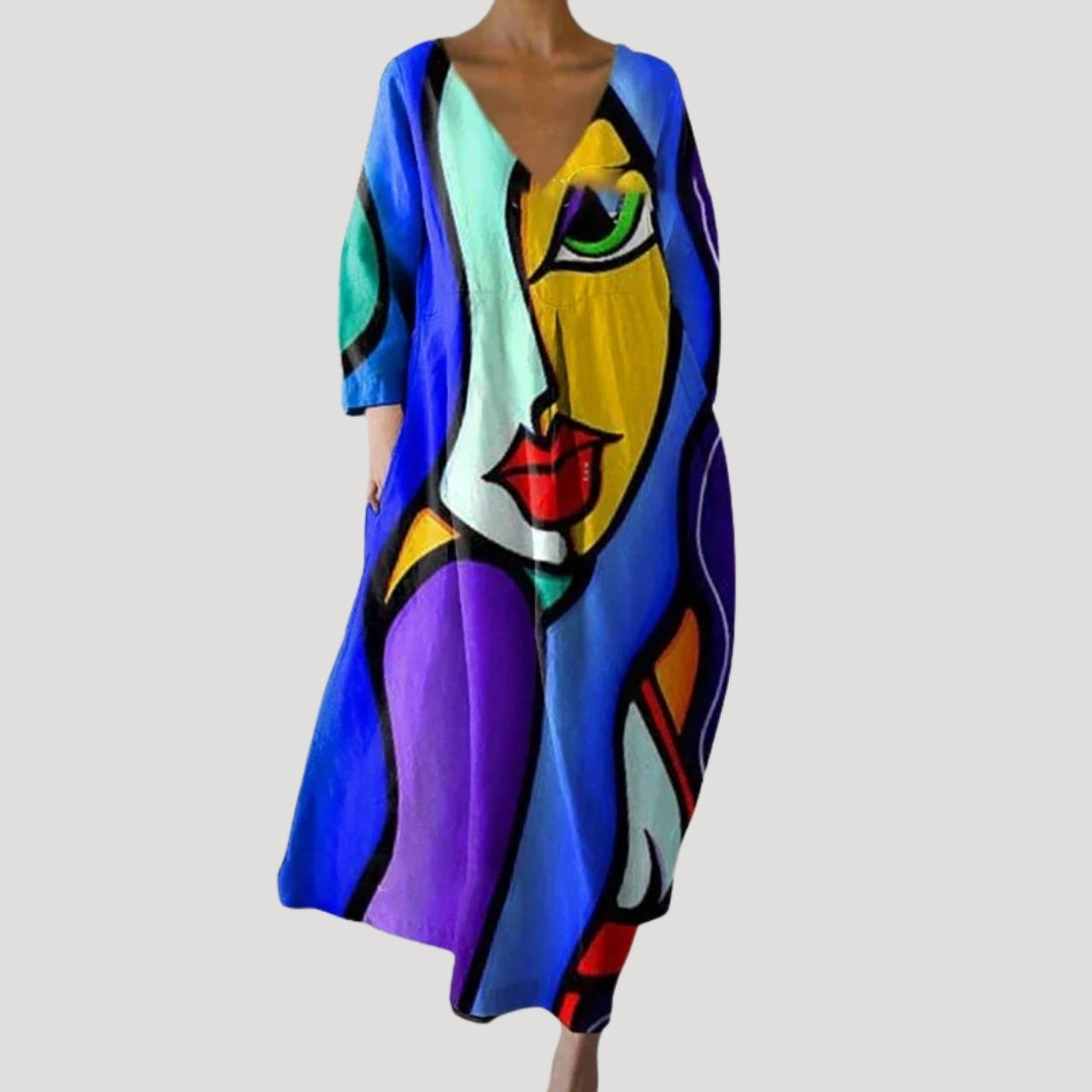 CD | Rochie midi de vară din in cu mâneci lungi