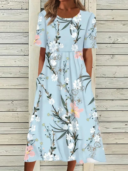 CD | Rochie midi pentru femei - Croială relaxată - Siluetă în formă de A - Model floral - Amestec respirabil