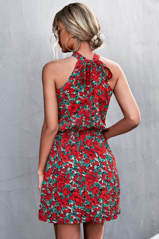 CD | Rochie mini fără mâneci cu legături florale